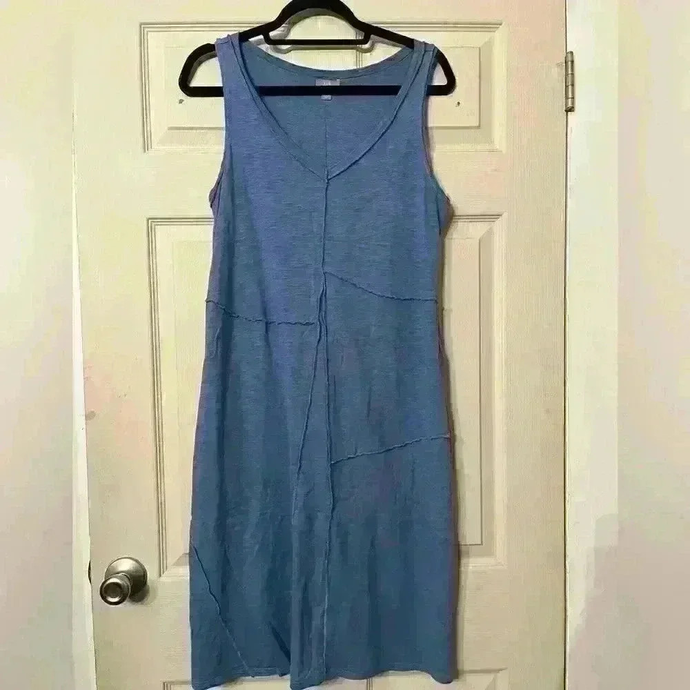 J Jill Exposed Seams Blue 100% Cotton Sleeveless Dress SizeS - Picture 3 of 15